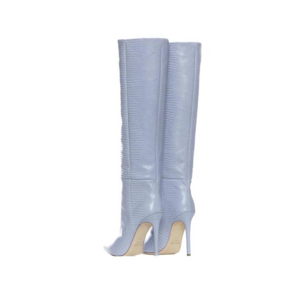 Paris Texas Light Blue Textured Leather Knee-High Stiletto Boots - Picture 3 of 4